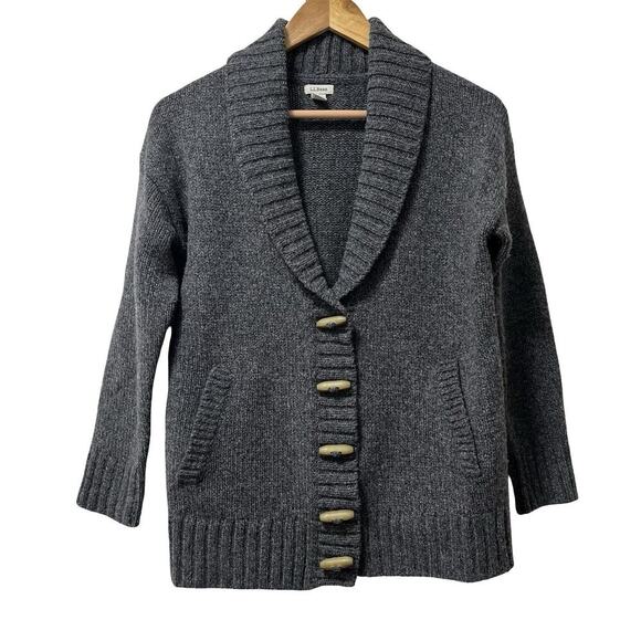 LL Bean Womens Classic Ragg Lambs Wool Shawl Cardigan Size XS Gray Heritage - Picture 1 of 7